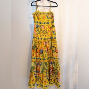 Farm Rio Yellow Summer Garden Sleeveless Maxi Dress Size M
